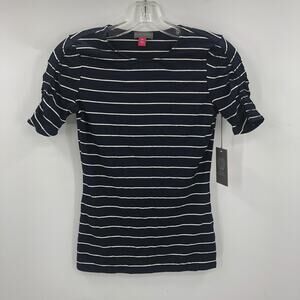 Vince Camuto NWT Striped Crew Neck Shirt Top Short Sleeve Black White Size XXS
